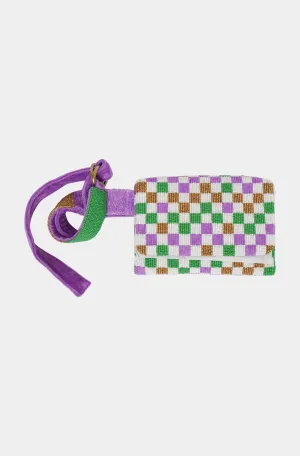 Hemline Exclusive Checkered Mardi Gras Fanny Pack Beaded Bag