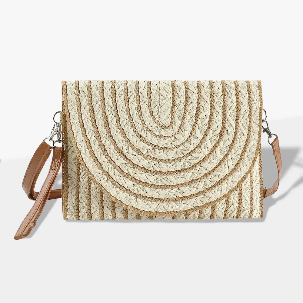 iLLASPARKZ Color Striped Two Tone Straw Clutch / Crossbody Bag