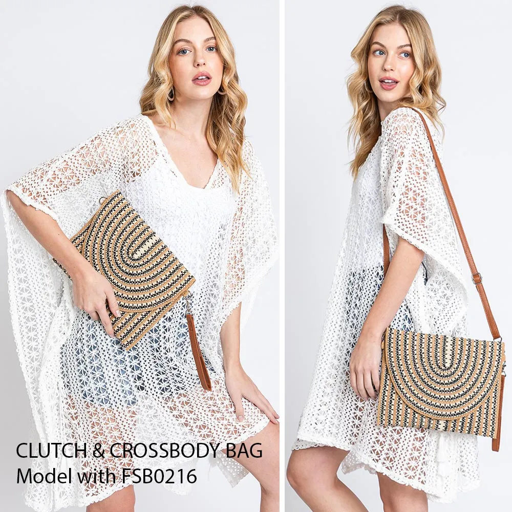 iLLASPARKZ Color Striped Two Tone Straw Clutch / Crossbody Bag