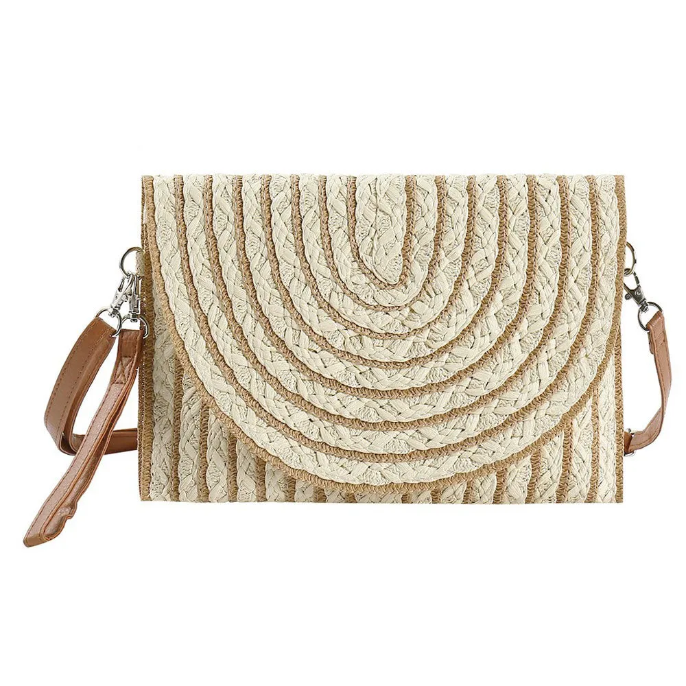 iLLASPARKZ Color Striped Two Tone Straw Clutch / Crossbody Bag