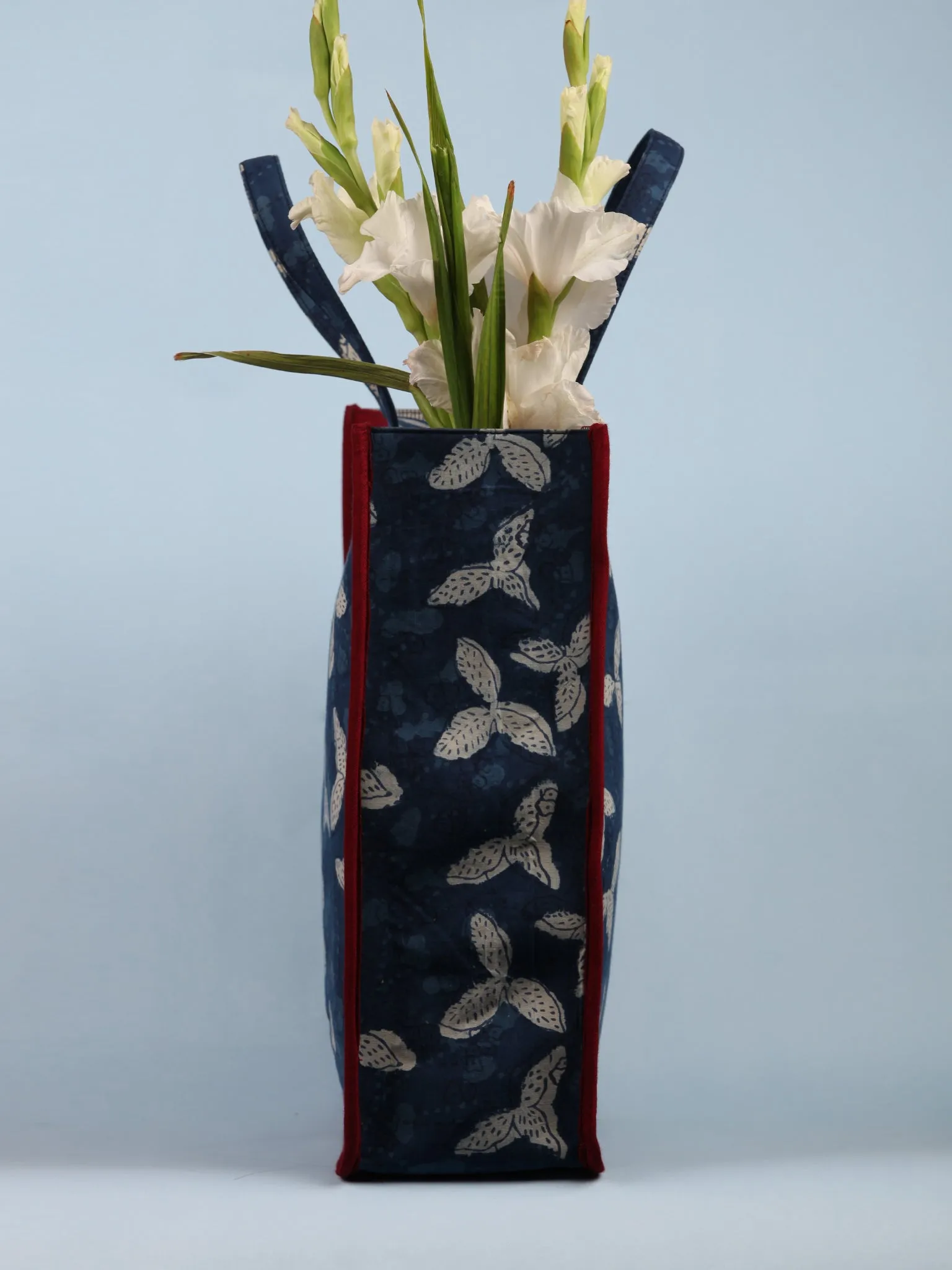 Indigo White Hand Block Printed Tote Bag - B0302