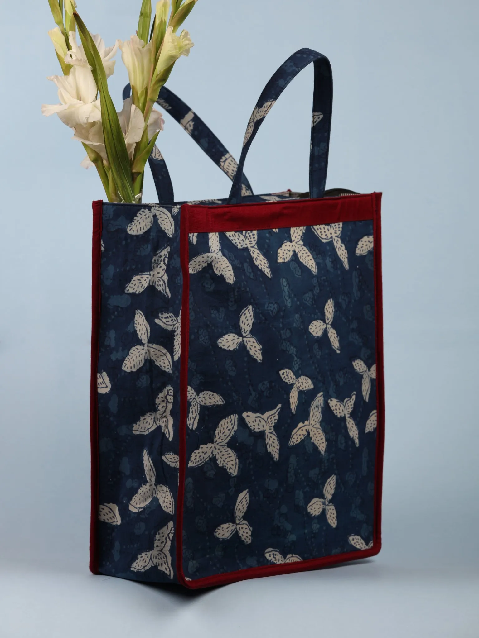 Indigo White Hand Block Printed Tote Bag - B0302