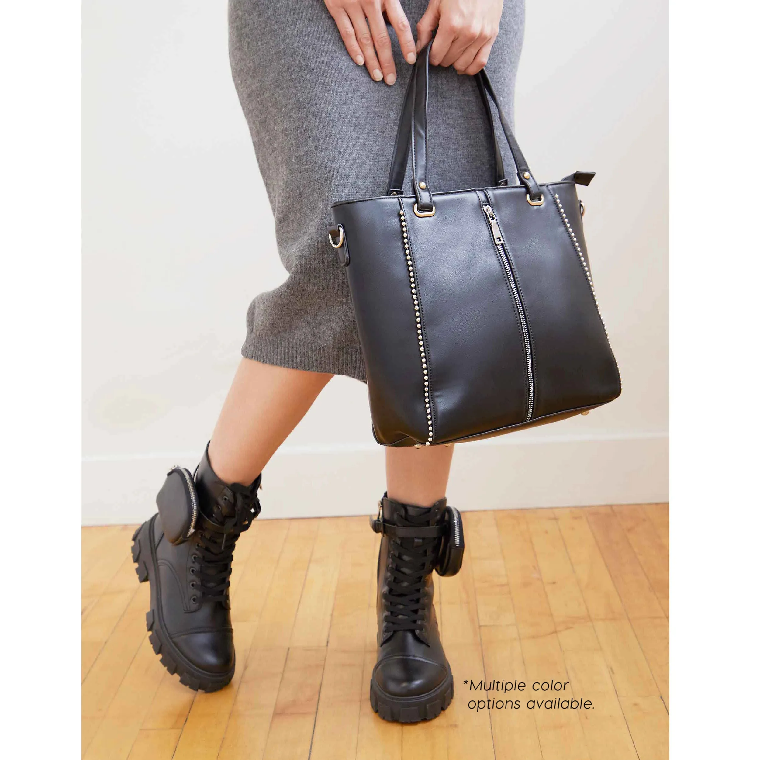 Jenna Studded Tote   Crossbody - Black