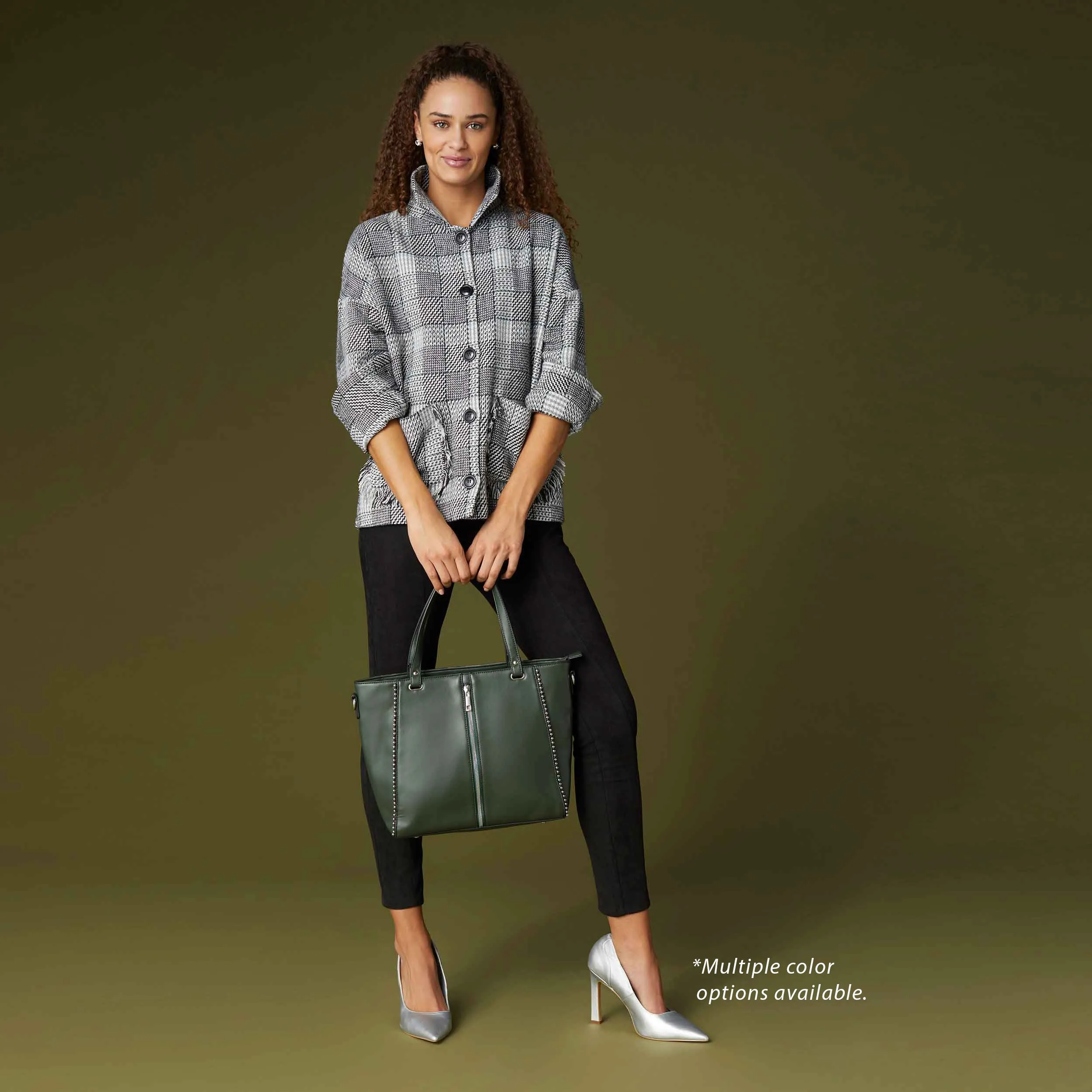 Jenna Studded Tote   Crossbody - Pine