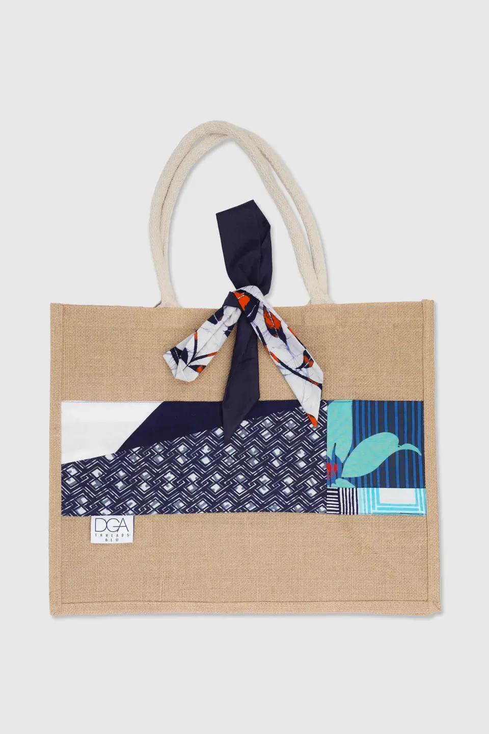 Jute Bag with Yukata Patchwork Detailings