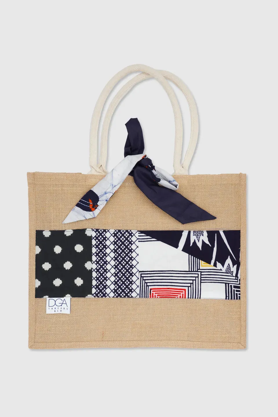 Jute Bag with Yukata Patchwork Detailings