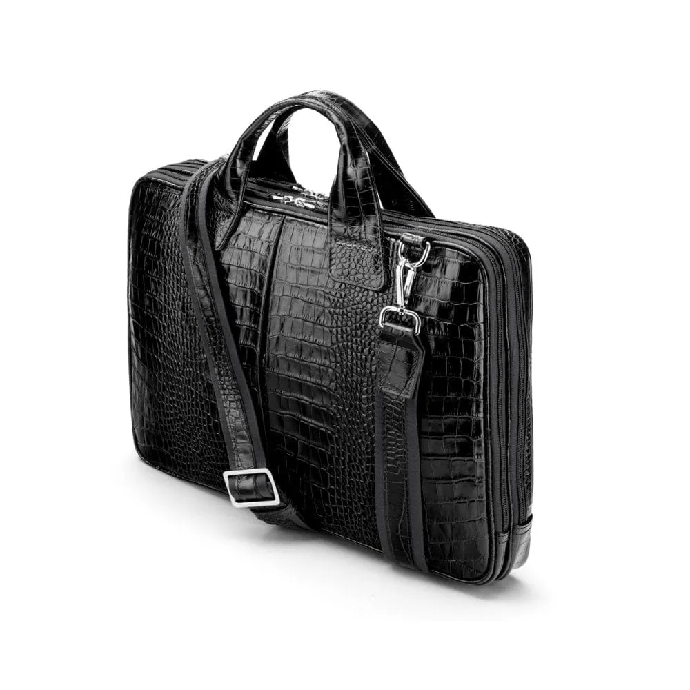 Kingston Leather 13” Laptop Briefcase - Black Croc