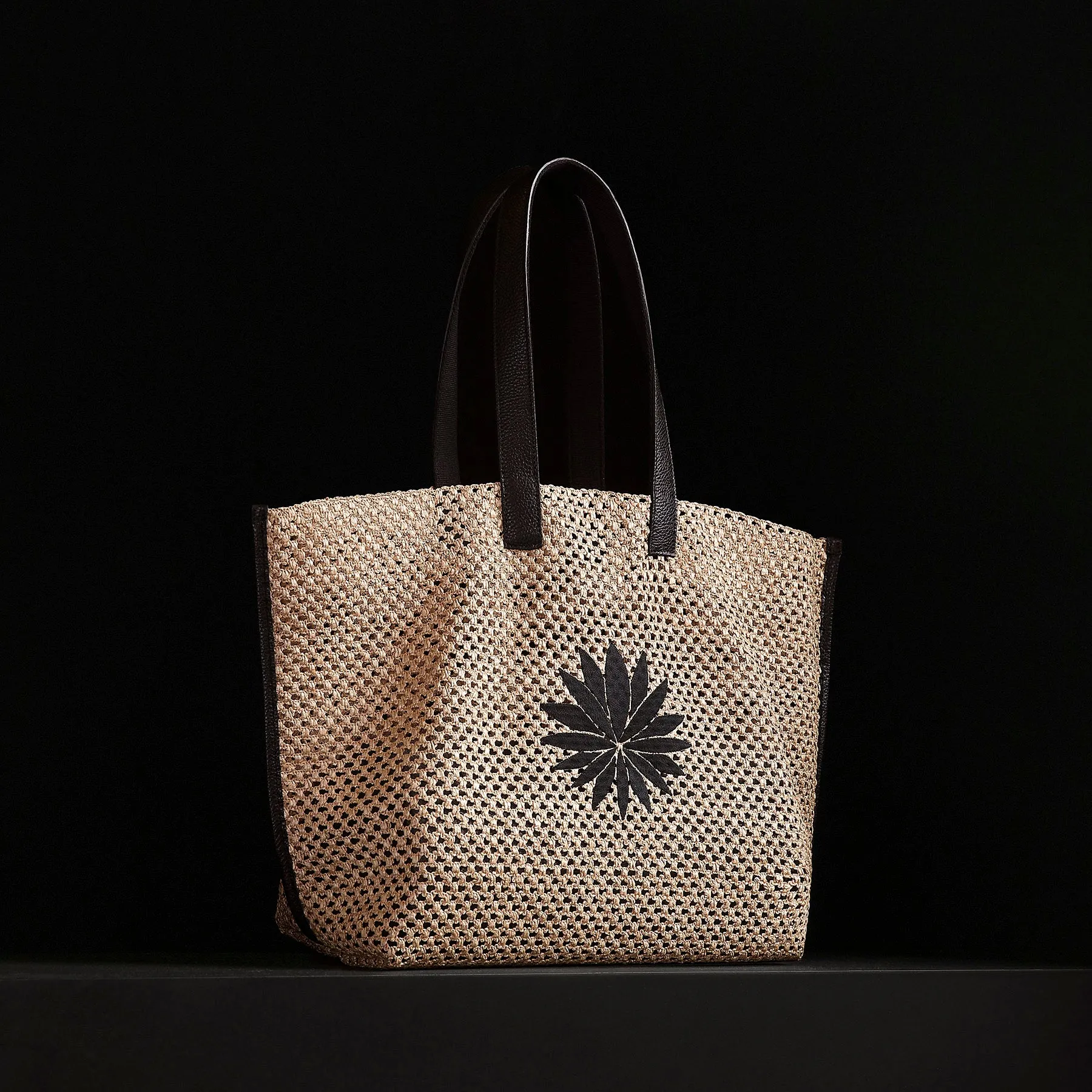Lotus Raffia Tote - Black Sea