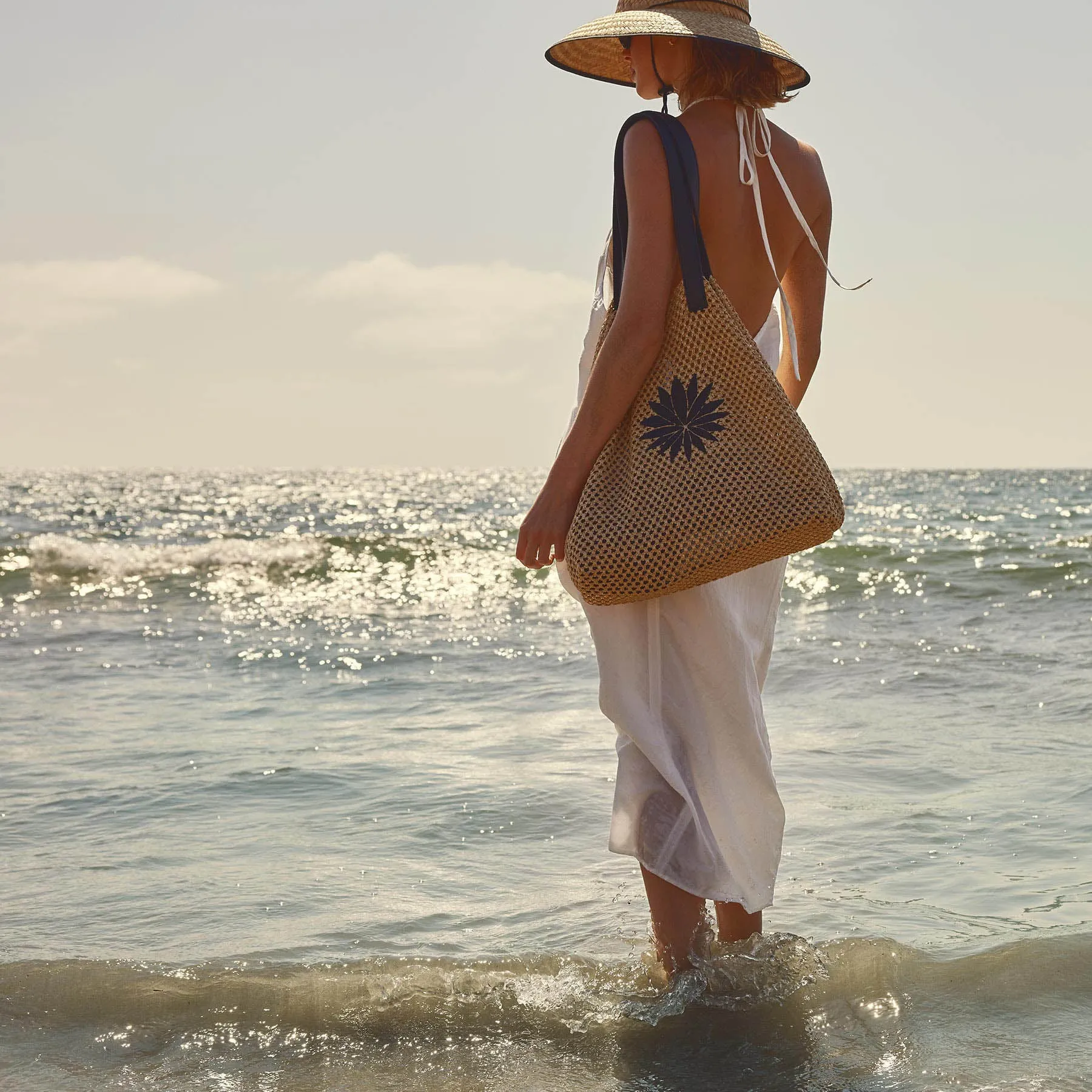 Lotus Raffia Tote - Black Sea