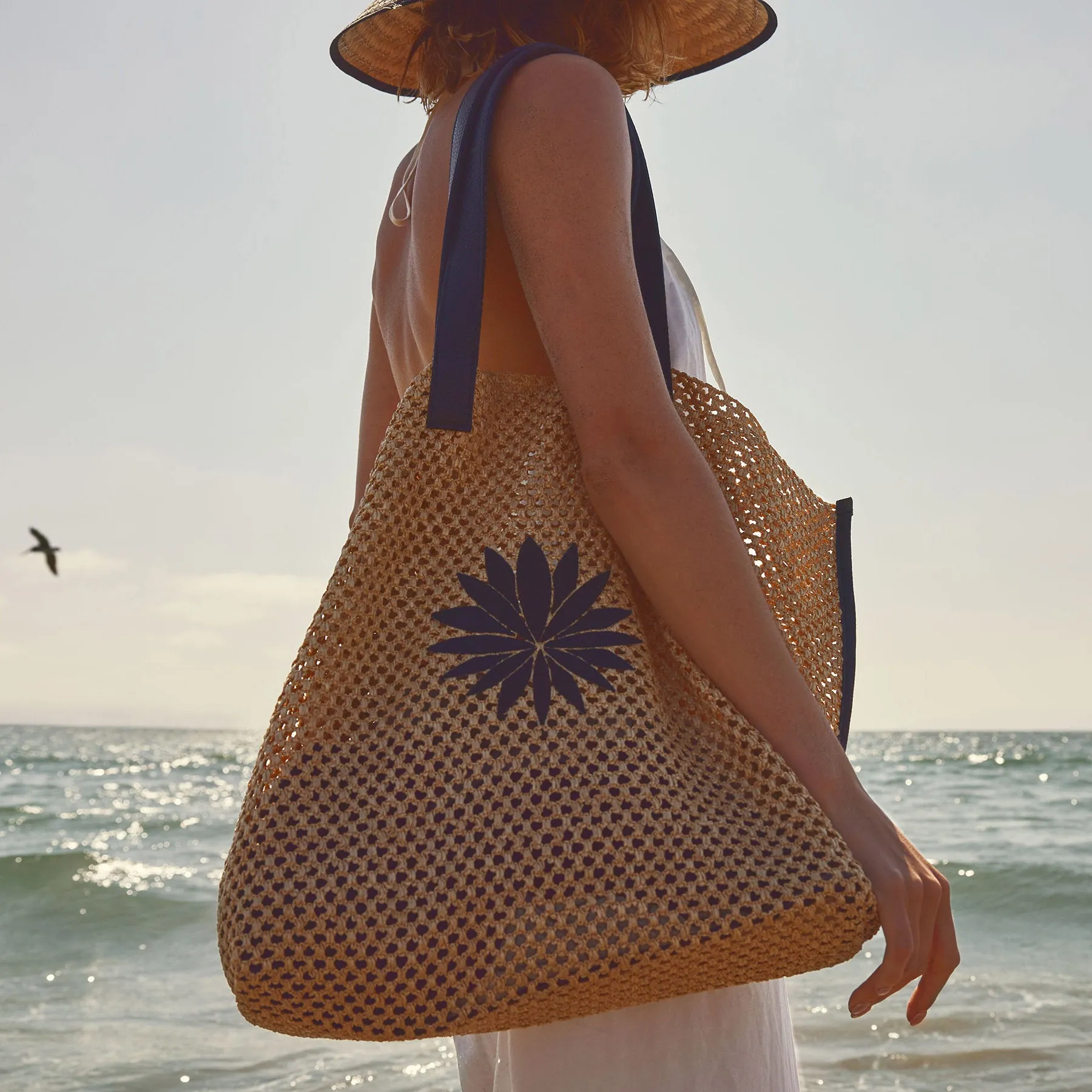 Lotus Raffia Tote - Black Sea