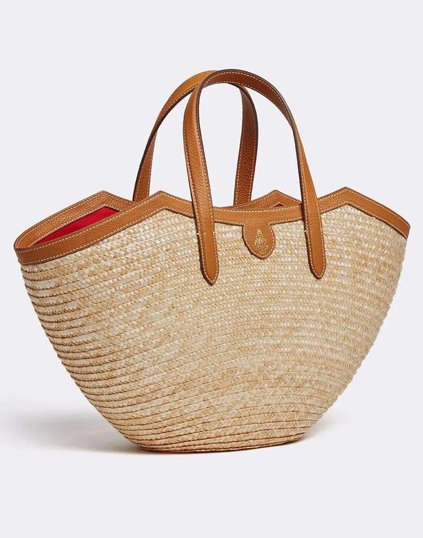 Madeline Straw & Leather Basket Bag - Luggage
