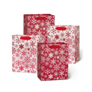 Metallic Red Silver Christmas Gift Bags Bulk, Pack of 12