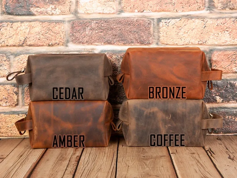 Personalized Leather Dopp Kit for Men and Women, Monogram Makeup Bag, Leather Wash Bag, Dopp Kit for Dad