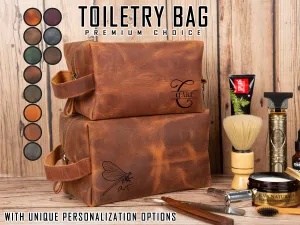 Personalized Leather Dopp Kit for Men and Women, Monogram Makeup Bag, Leather Wash Bag, Dopp Kit for Dad