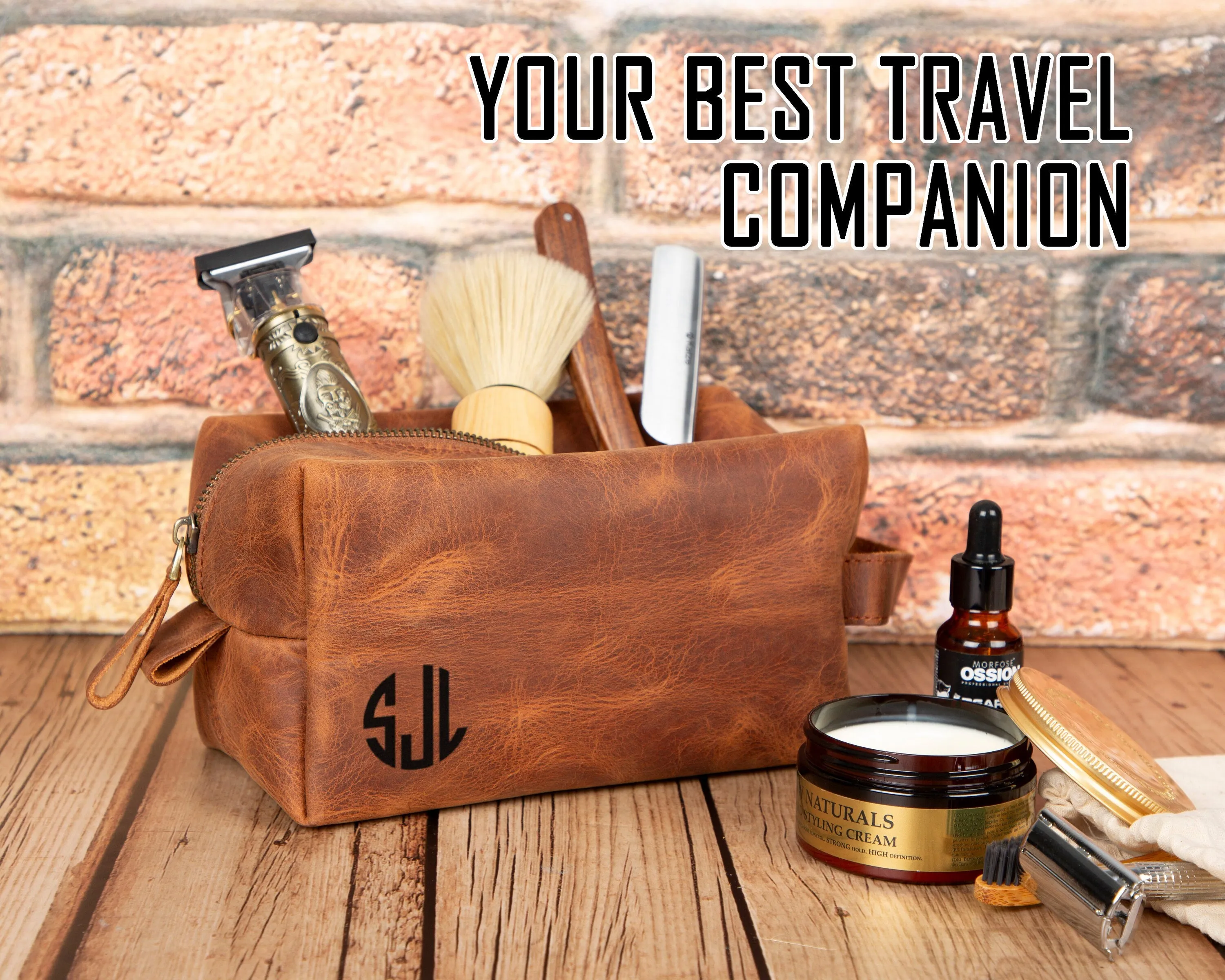 Personalized Leather Dopp Kit for Men and Women, Monogram Makeup Bag, Leather Wash Bag, Dopp Kit for Dad