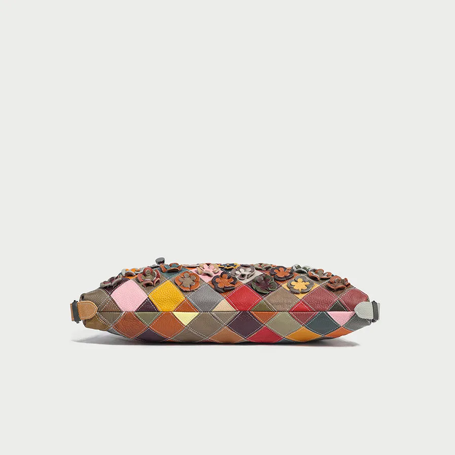 Rainbow Floral Leather Tote Bag