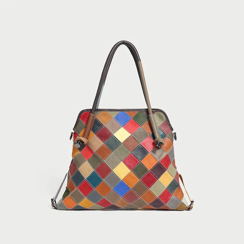 Rainbow Floral Leather Tote Bag