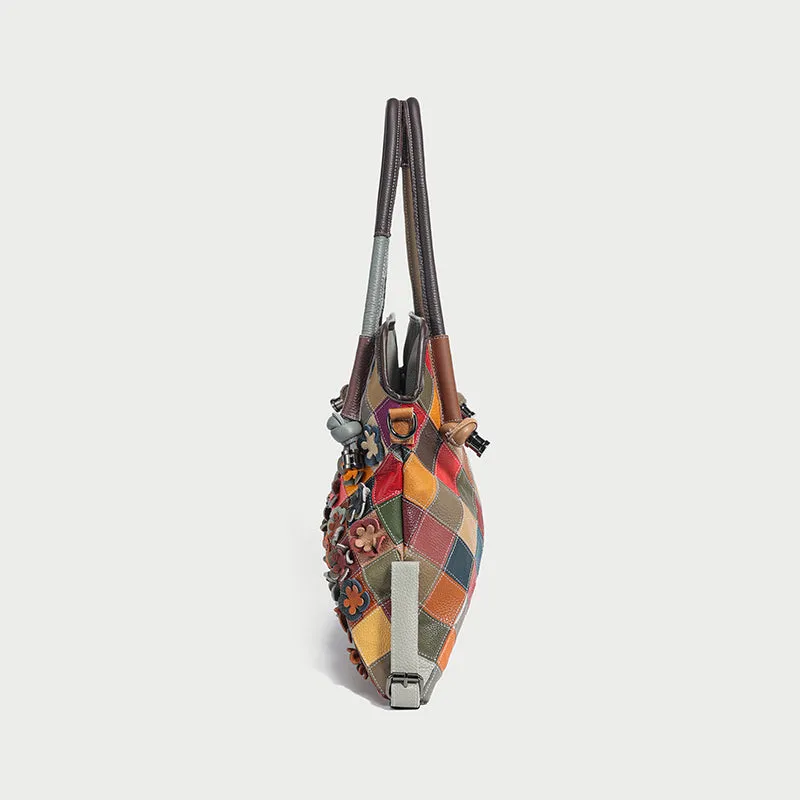 Rainbow Floral Leather Tote Bag