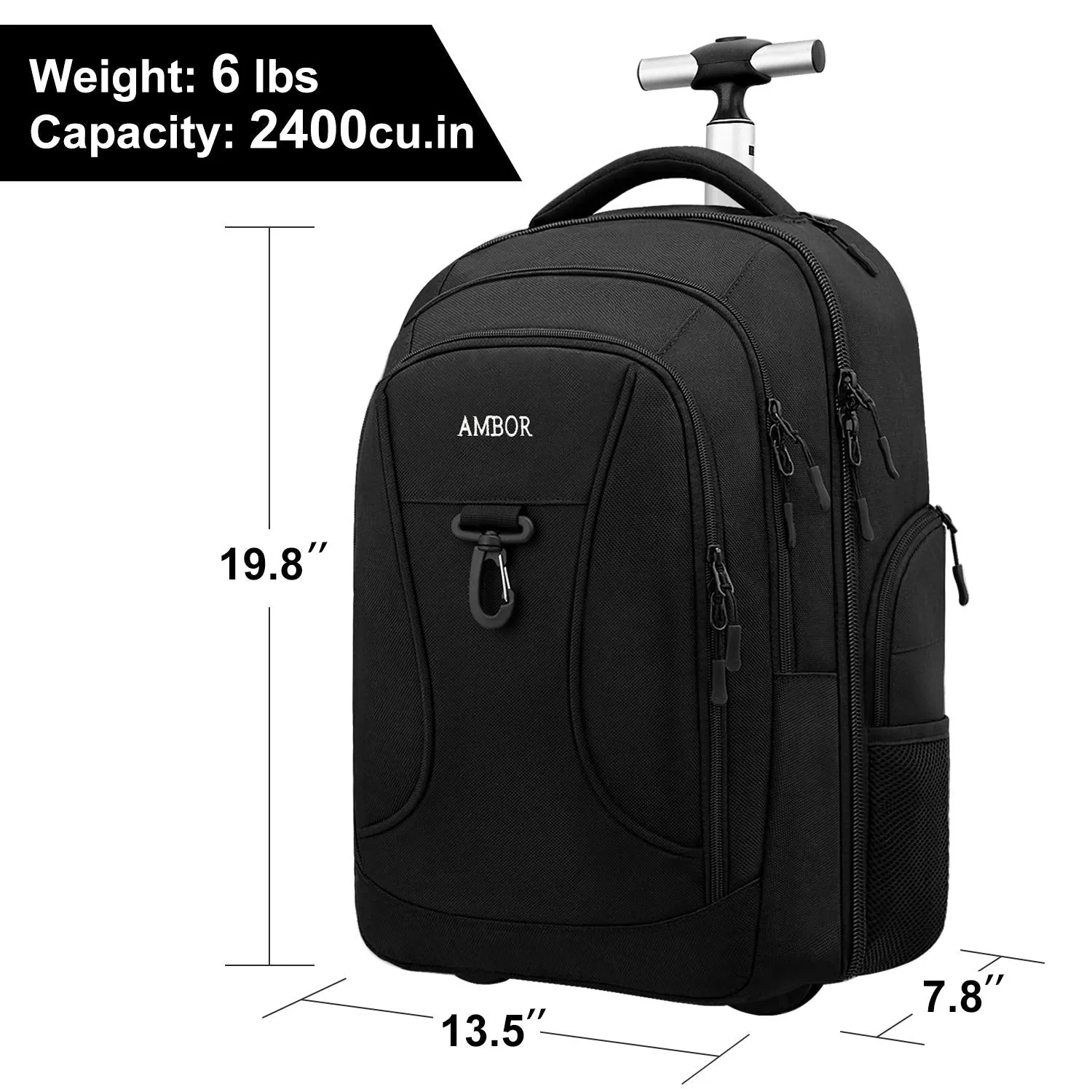 Rolling Backpack,Wheeled Laptop Backpack for Travel,Freewheel Carryon Trolley Luggage Suitcase Compact Business Bag,Wheeled Rucksack Student Computer Trolley Carry Luggage Fits 15.6Inch Laptop - Black