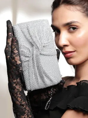 Rubans Grey With Dazzling Crystal Zirconia Embellished Contemporary Clutch handbag