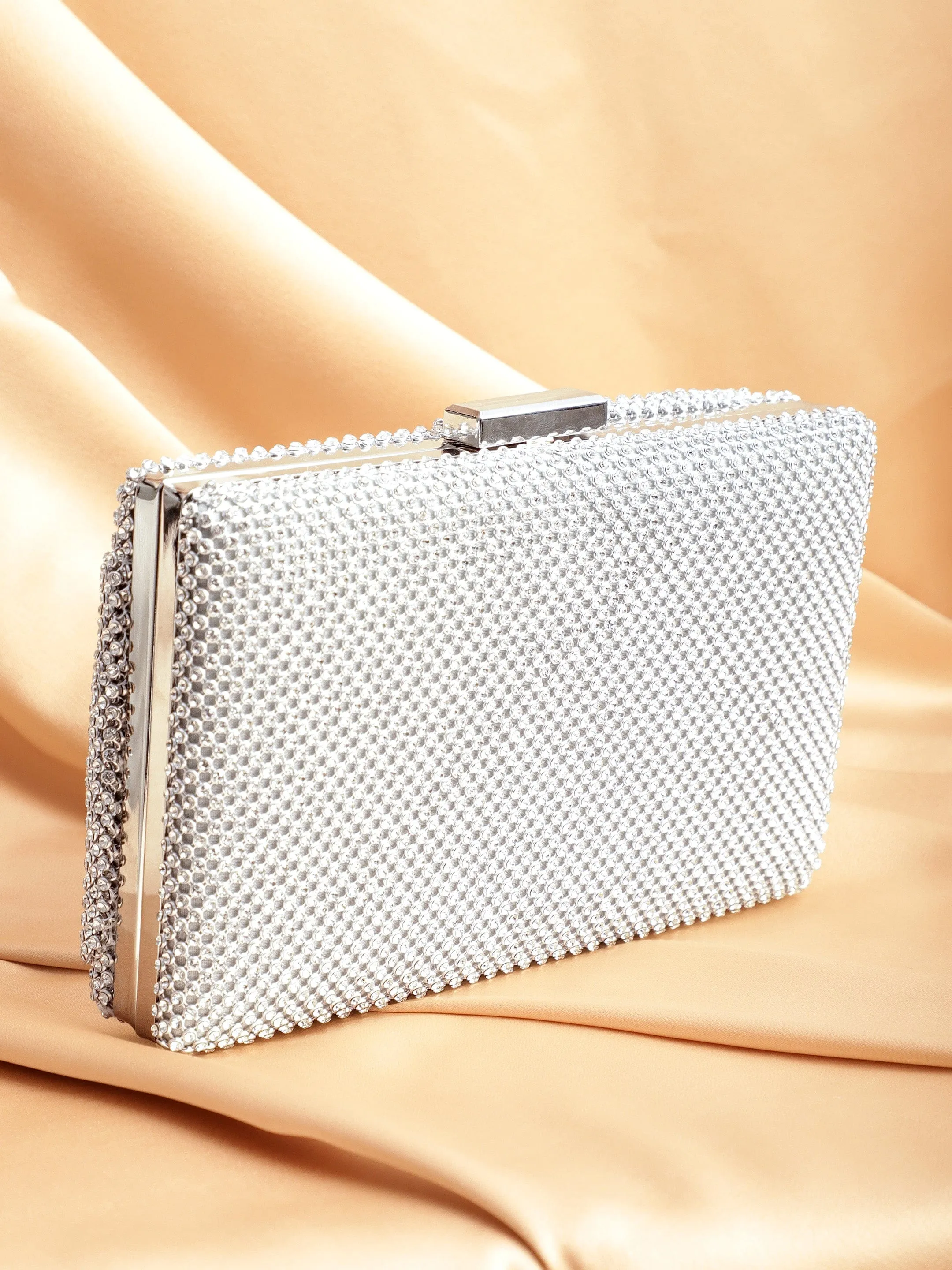 Rubans Grey With Dazzling Crystal Zirconia Embellished Contemporary Clutch handbag