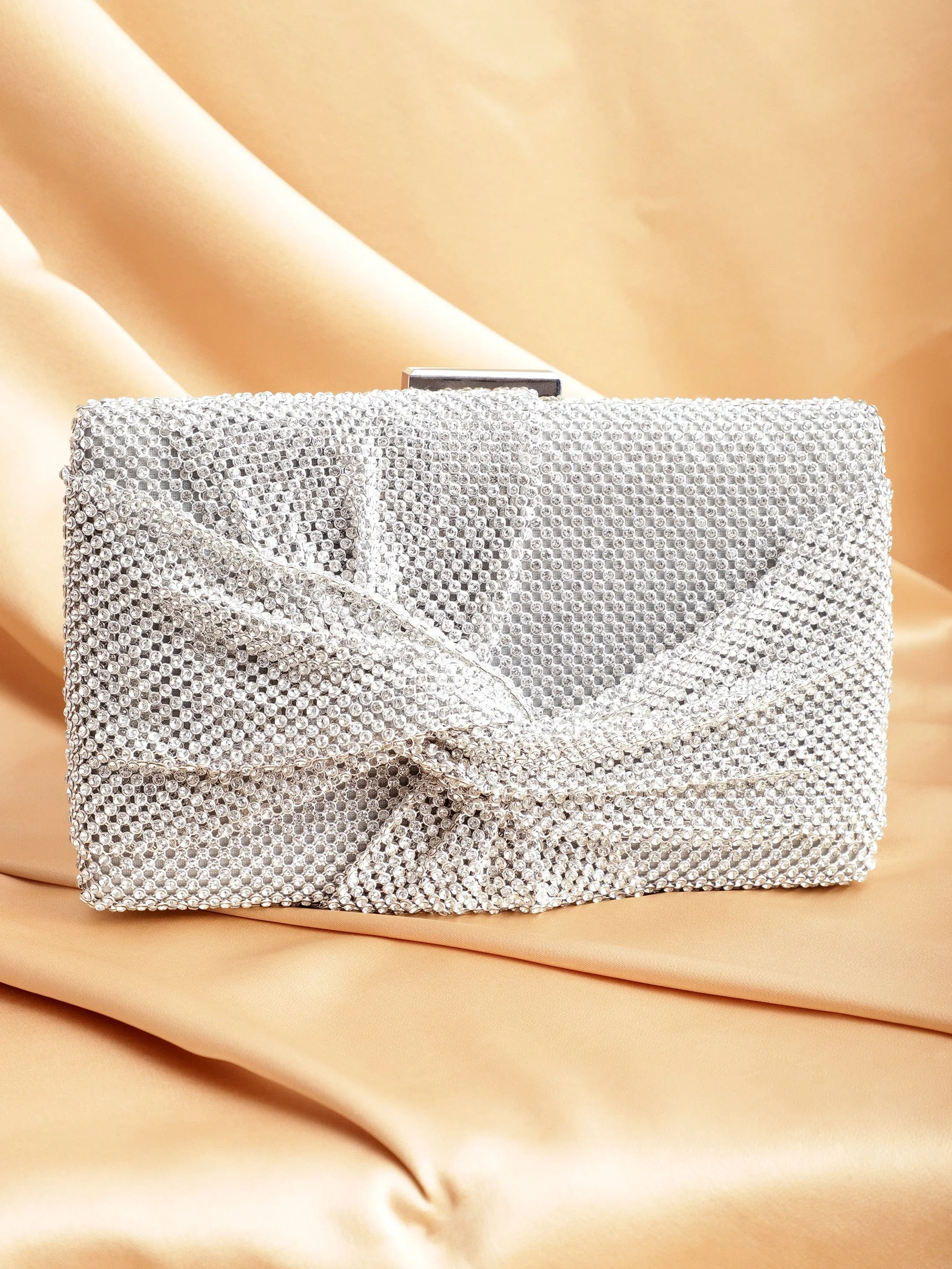 Rubans Grey With Dazzling Crystal Zirconia Embellished Contemporary Clutch handbag
