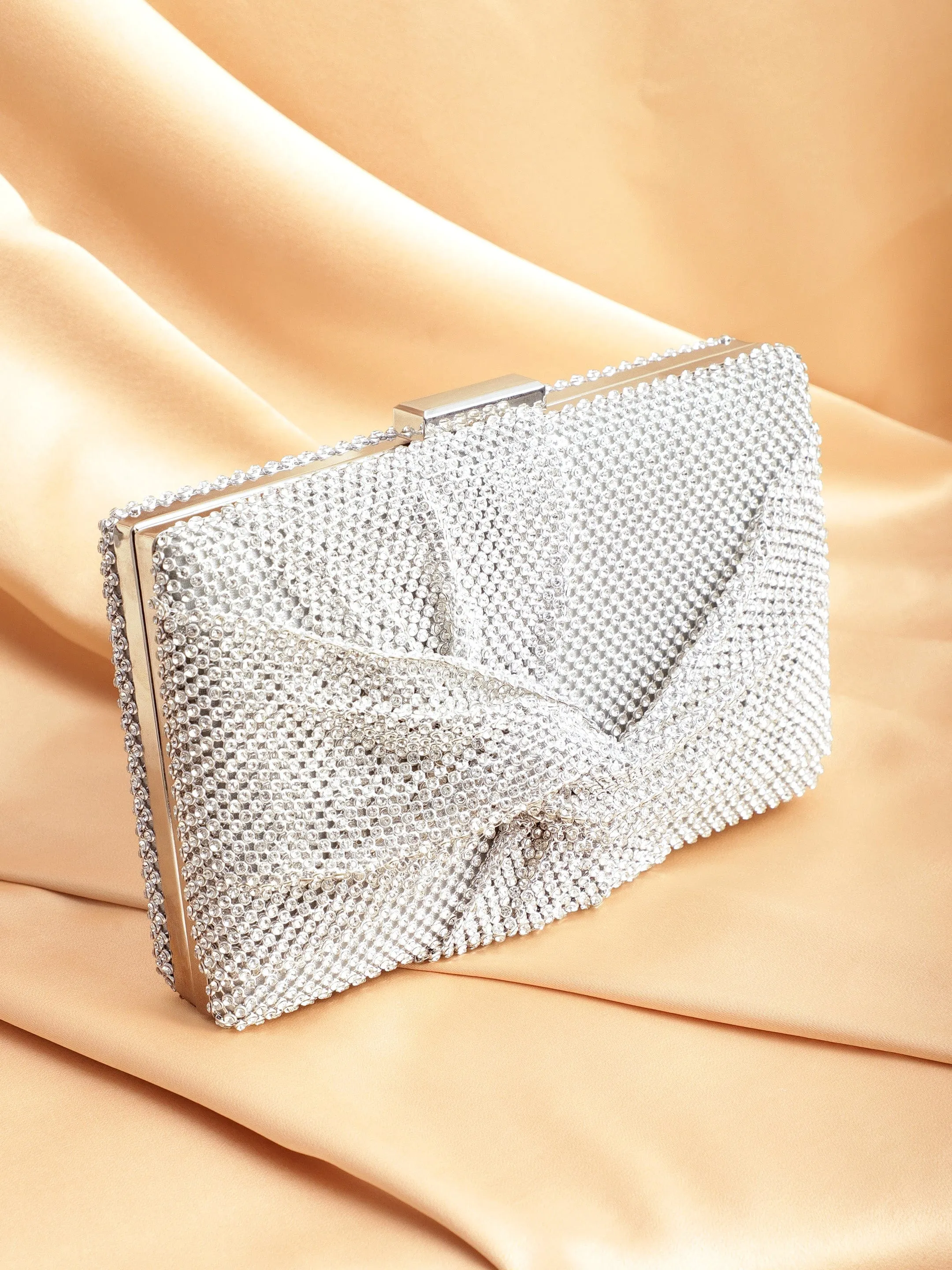 Rubans Grey With Dazzling Crystal Zirconia Embellished Contemporary Clutch handbag