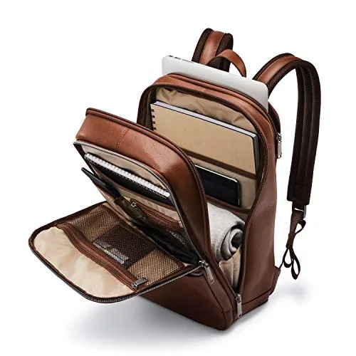 Samsonite Classic Leather Slim Travel Backpack, Cognac