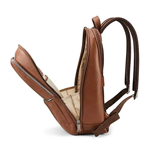 Samsonite Classic Leather Slim Travel Backpack, Cognac