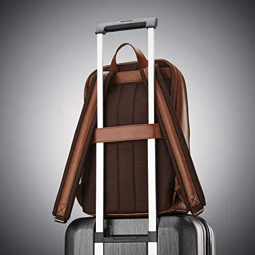 Samsonite Classic Leather Slim Travel Backpack, Cognac