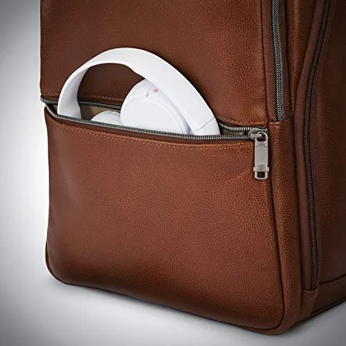 Samsonite Classic Leather Slim Travel Backpack, Cognac