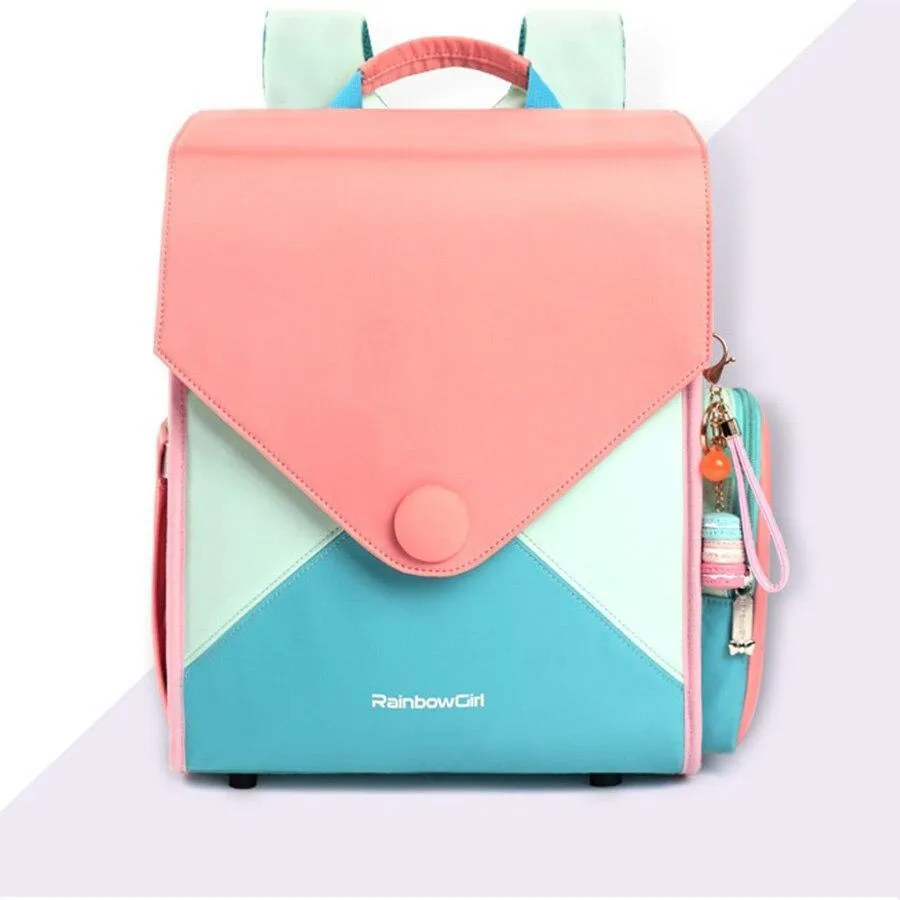 Square Waterproof School Girls Backpack: Breathable Back Children Kids Bookbag