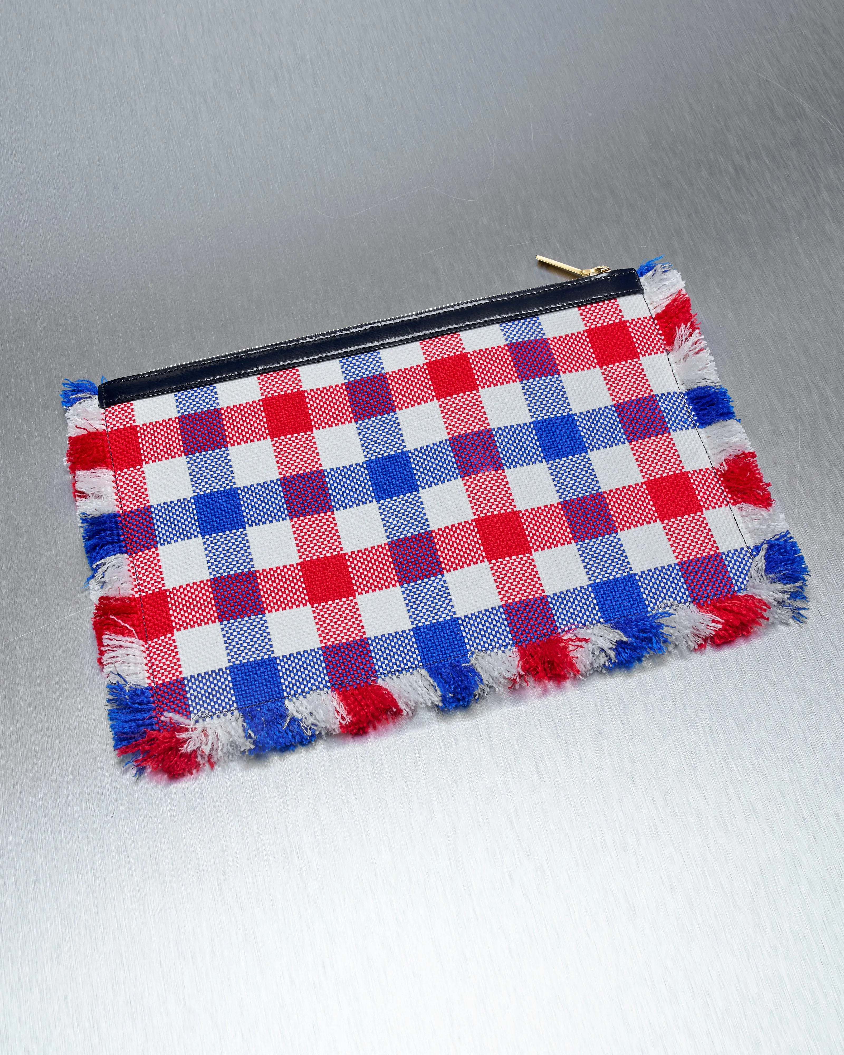 Thom Browne Woven check frayed clutch