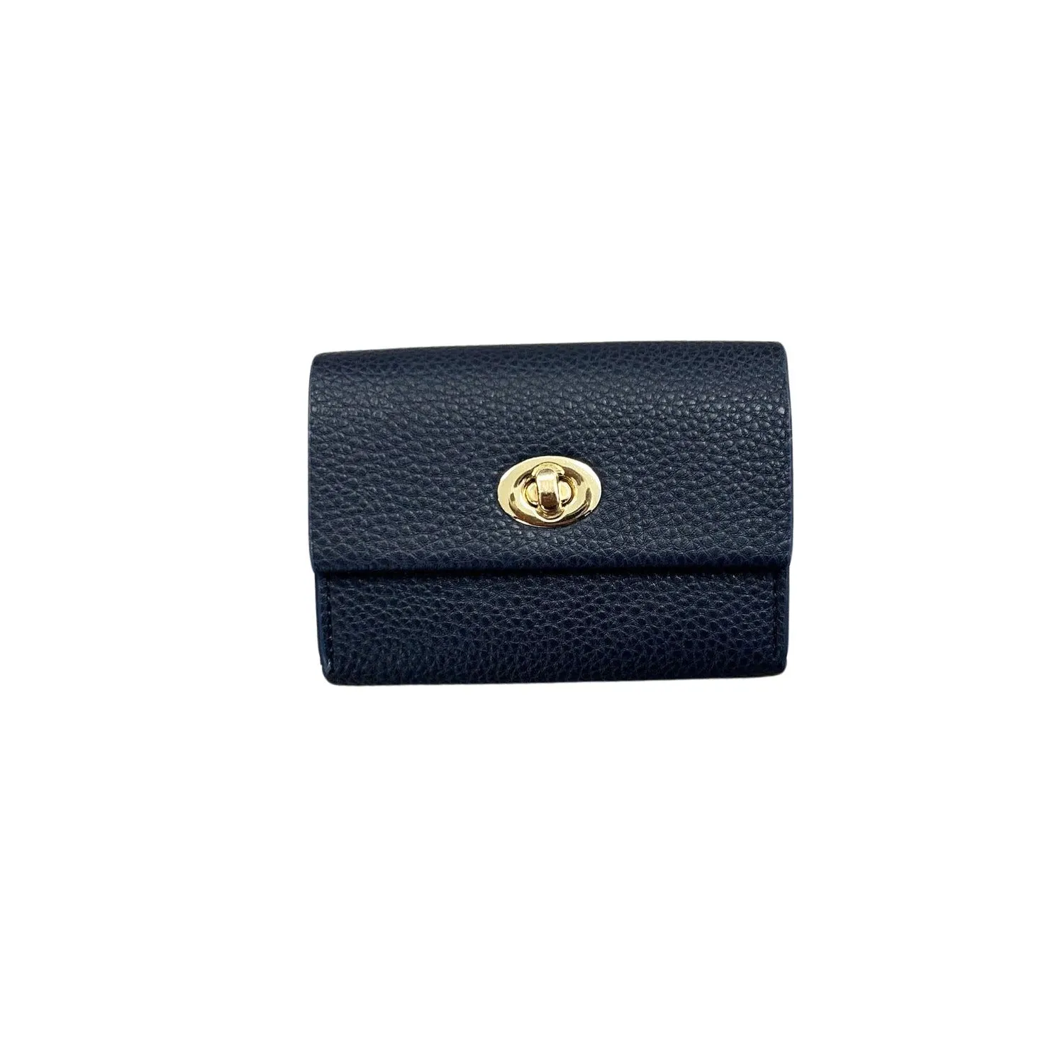 Turn Lock Faux Leather Wallet With Gold Clasp- In 3 Colors