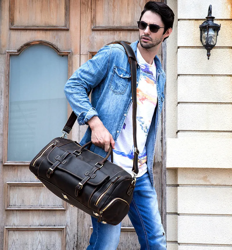 Vintage Men Leather Travel Weekender Duffel Bag