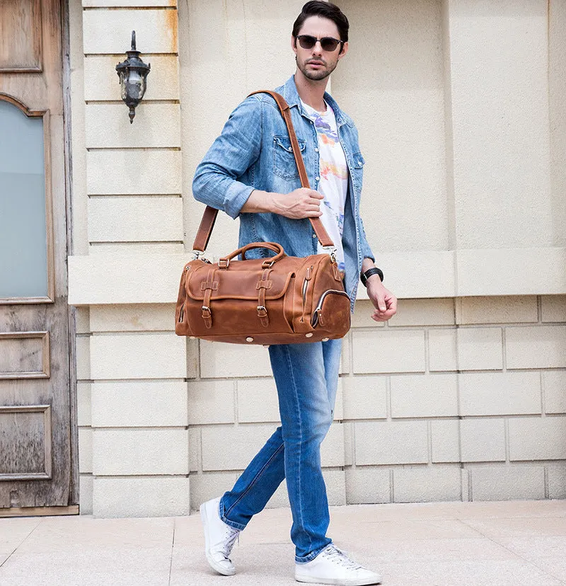 Vintage Men Leather Travel Weekender Duffel Bag