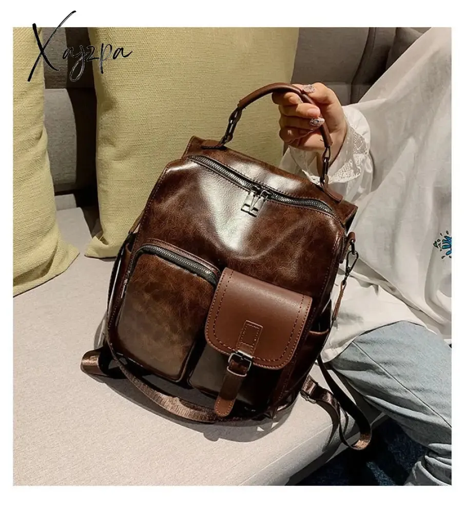 Xajzpa - New Trend Women Backpack Pu Leather Shoulder Bag Vintage Large Capacity Mochila Feminina Brown Travel Bag Brand Daypack