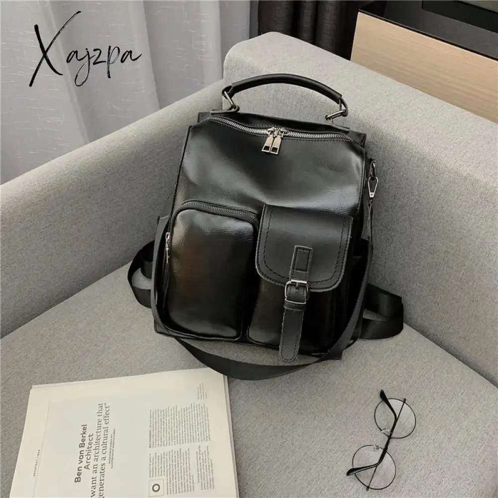 Xajzpa - New Trend Women Backpack Pu Leather Shoulder Bag Vintage Large Capacity Mochila Feminina Brown Travel Bag Brand Daypack